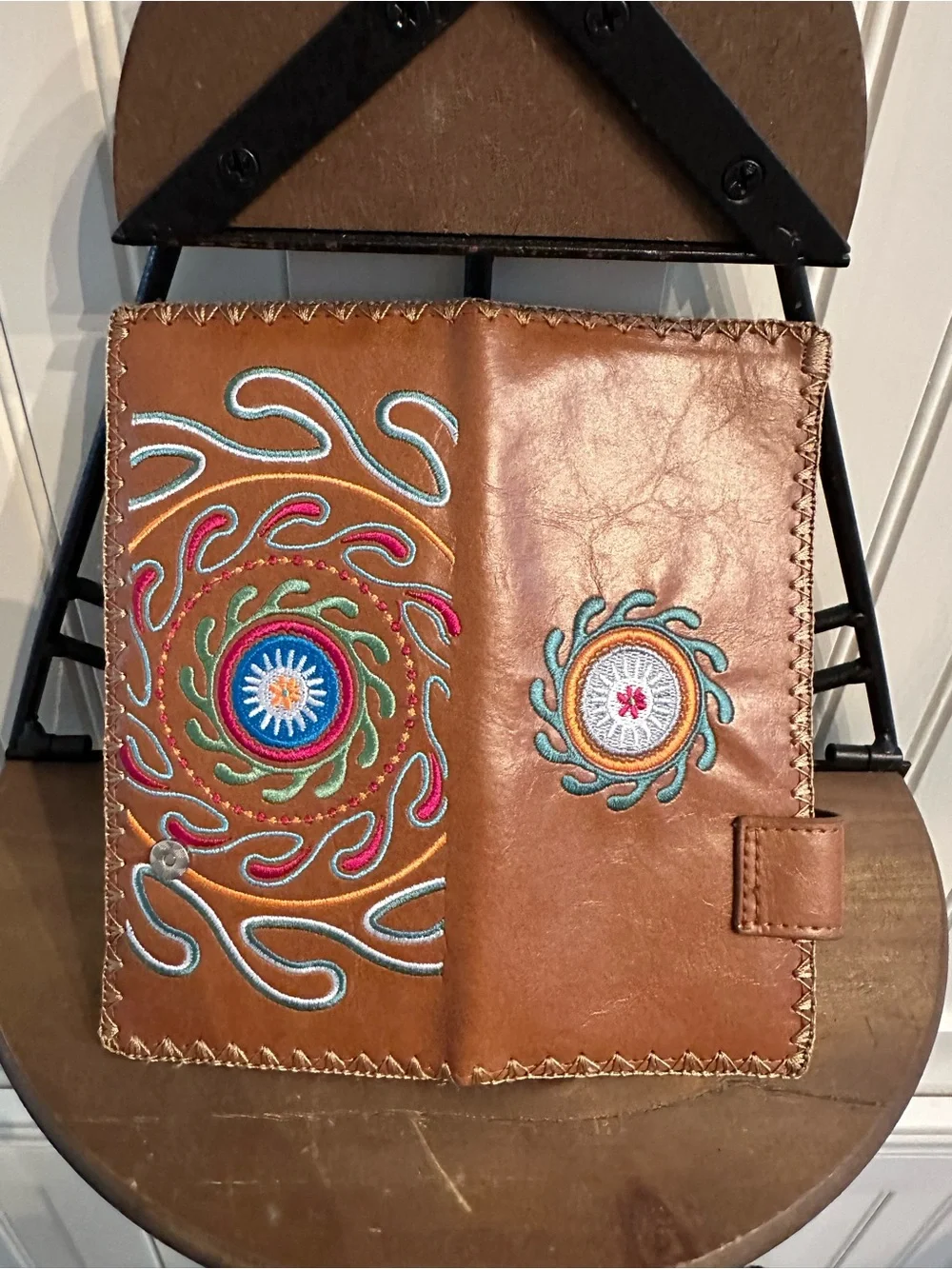 Lavishy Elma Collection Hand-stitched Brown Vegan Leather Embroidered Wallet